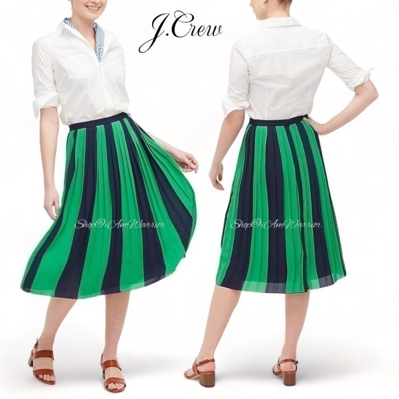 J.Crew (factory) NWT navy & Kelly green pleated midi skirt *shop@iamwarrior - Picture 1 of 11